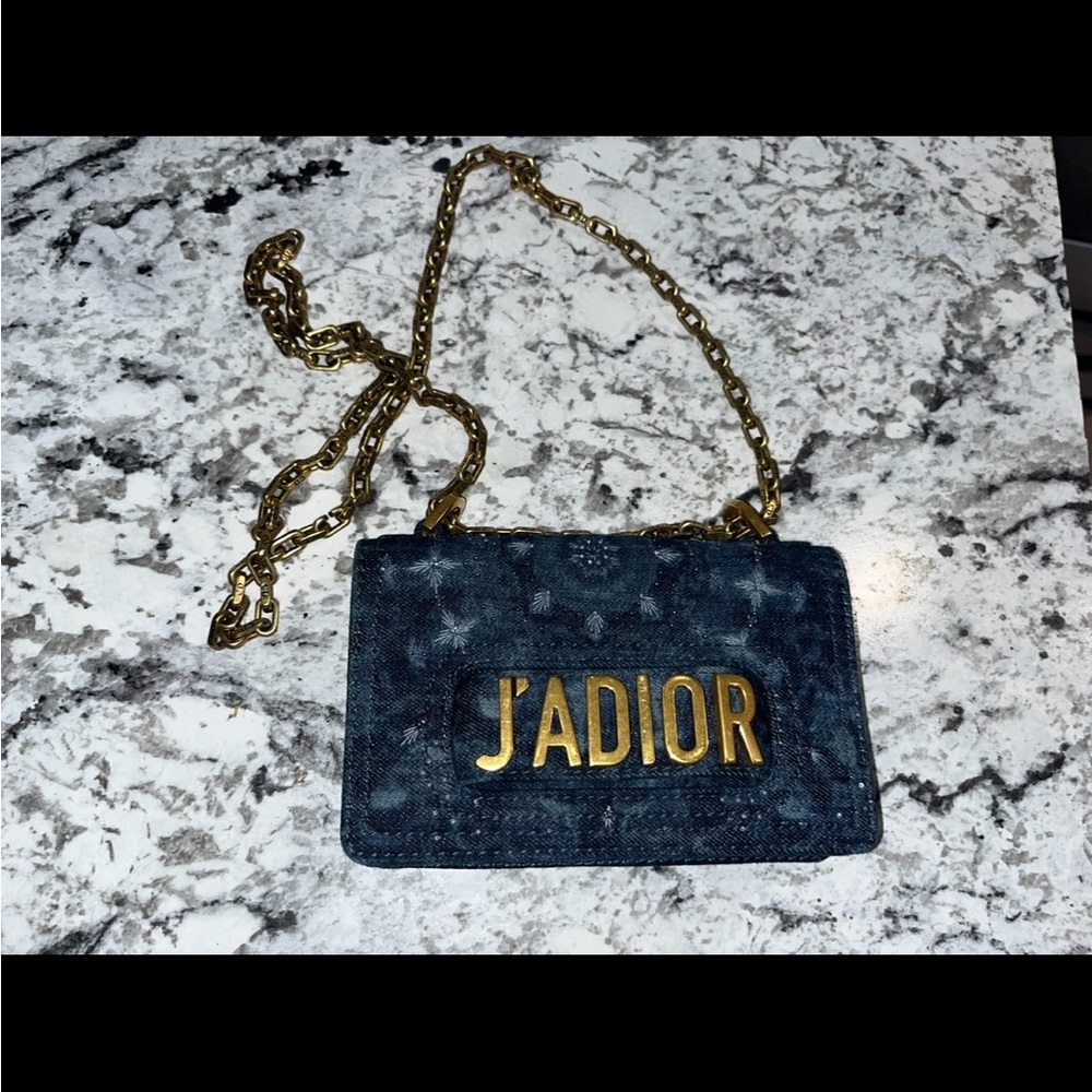 *SOLD* CHRISTIAN DIOR
Denim Embroidered Mini J'Adior
Chain Flap Bag Blue